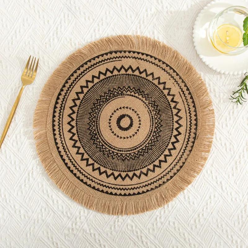 Nordic Style Simple Hand Woven Jute Placemat Plate Mat Retro Restaurant Cotton Linen Decorative Mat Shooting Prop Vase Mat YLE447