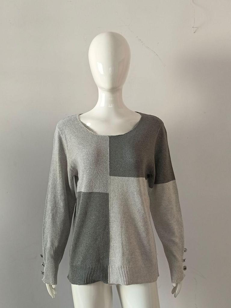 2026 Fashionable Women's Color Block Knitwear Cardigan - Casual, Loose, Round Neck