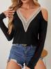 Elegant Lace V-Neck Applique Sleeve Hollow Out Long Sleeve Solid Color T-Shirt Skinny T-Shirt Women Versatile Closet Essential Fashion Items Shirt