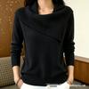 Asymmetrical Lapel Knit Sweater - Solid Color, Slim Fit, Versatile Long Sleeve Wool Sweater for Women