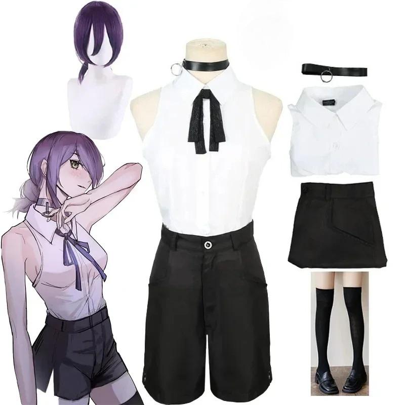 Anime Chainsaw Man Reze Cosplay Chainsaw Woman Costume de Cosplay Tenue Chemise Bombe Cravate Col Court Perruque Reze Vêtements d'Halloween