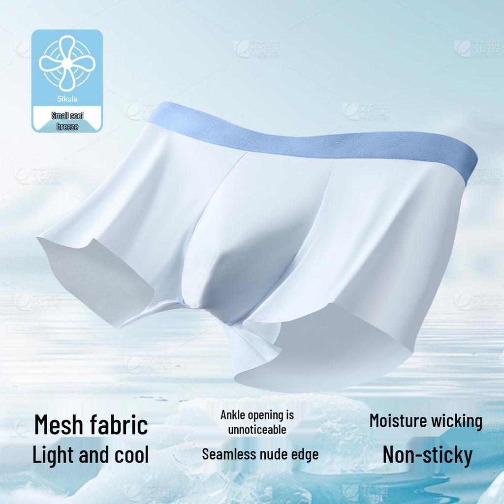 Men's Breathable Ice Silk Boxer Briefs: Lightweight, Antibacterial, Seamless, Plus-Size Underwear for Summer