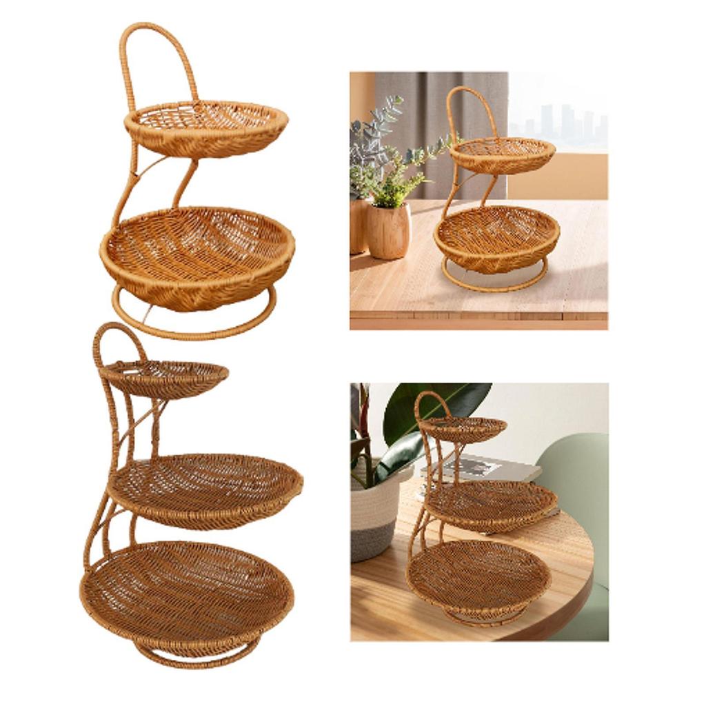 Rattan Style Fruit Basket Multi Tiered Storage Organizer for Kitchen Countertop Snacks and Home Decoration