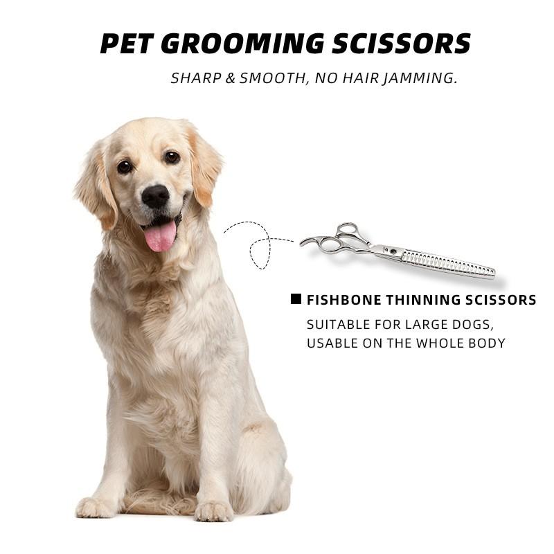 Professional Grooming Scissors Large Dogs 8 Inch Black Sapphire Handle Fishbone Thinning Shears Stainless Steel Manual Pet
