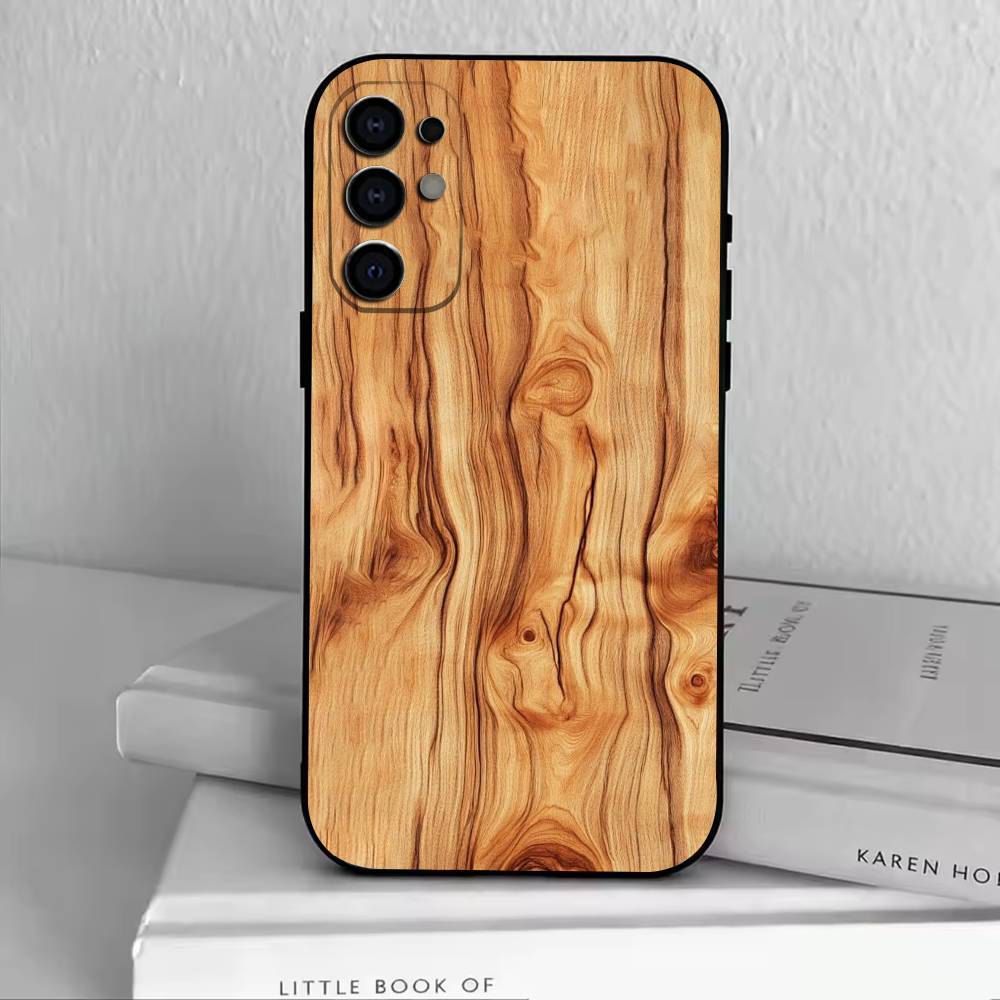 N-Natural Wood  Phone Case Black Silicone Soft For Samsung S25,S24,S21,S22,S23,S30,Ultra,S20,Plus,Fe,Lite