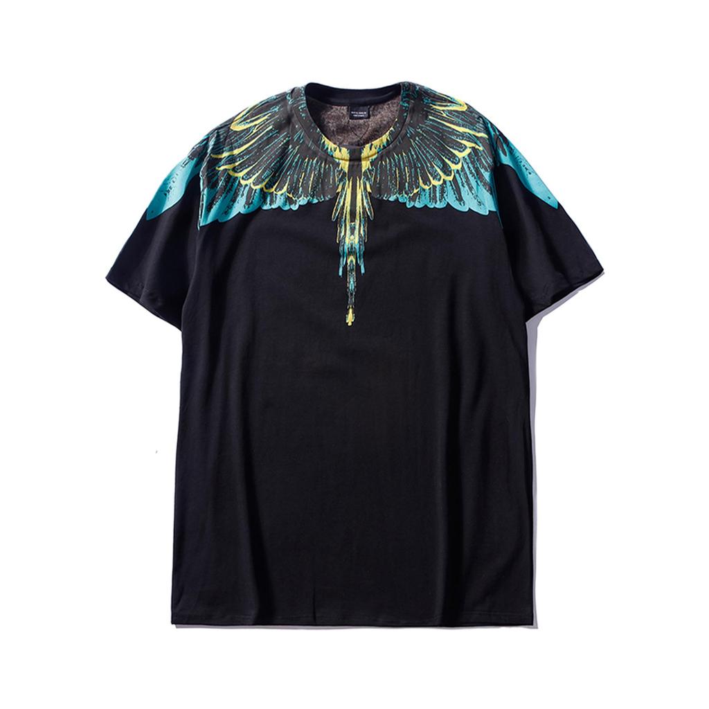 Marcelo Classic Phantom Wings Short Sleeve T-Shirt with Colorful Feathers and Lightning Design