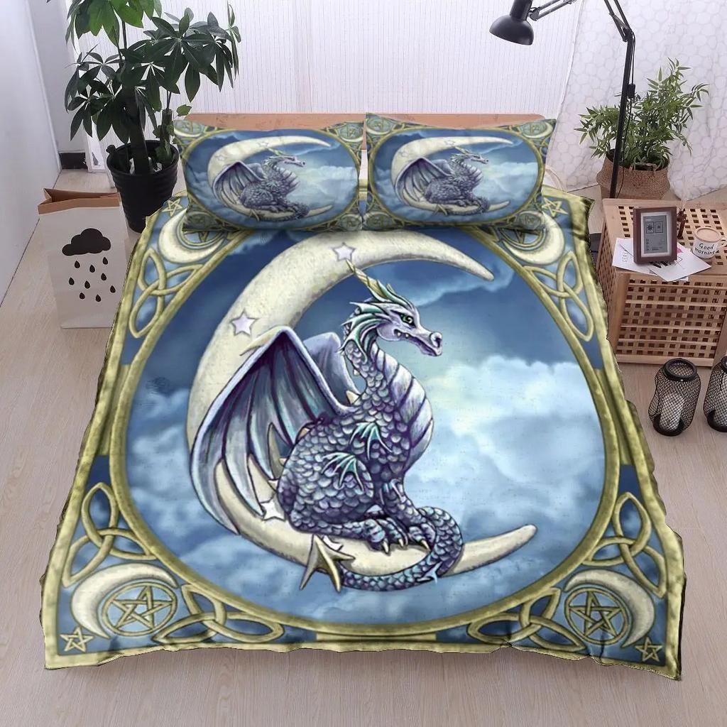 Dragon Printed Duvet Cover King Queen Western Magic Dragon Bedding Set Teen Adults Ancient Mythical Animal Polyester Quilt Cover