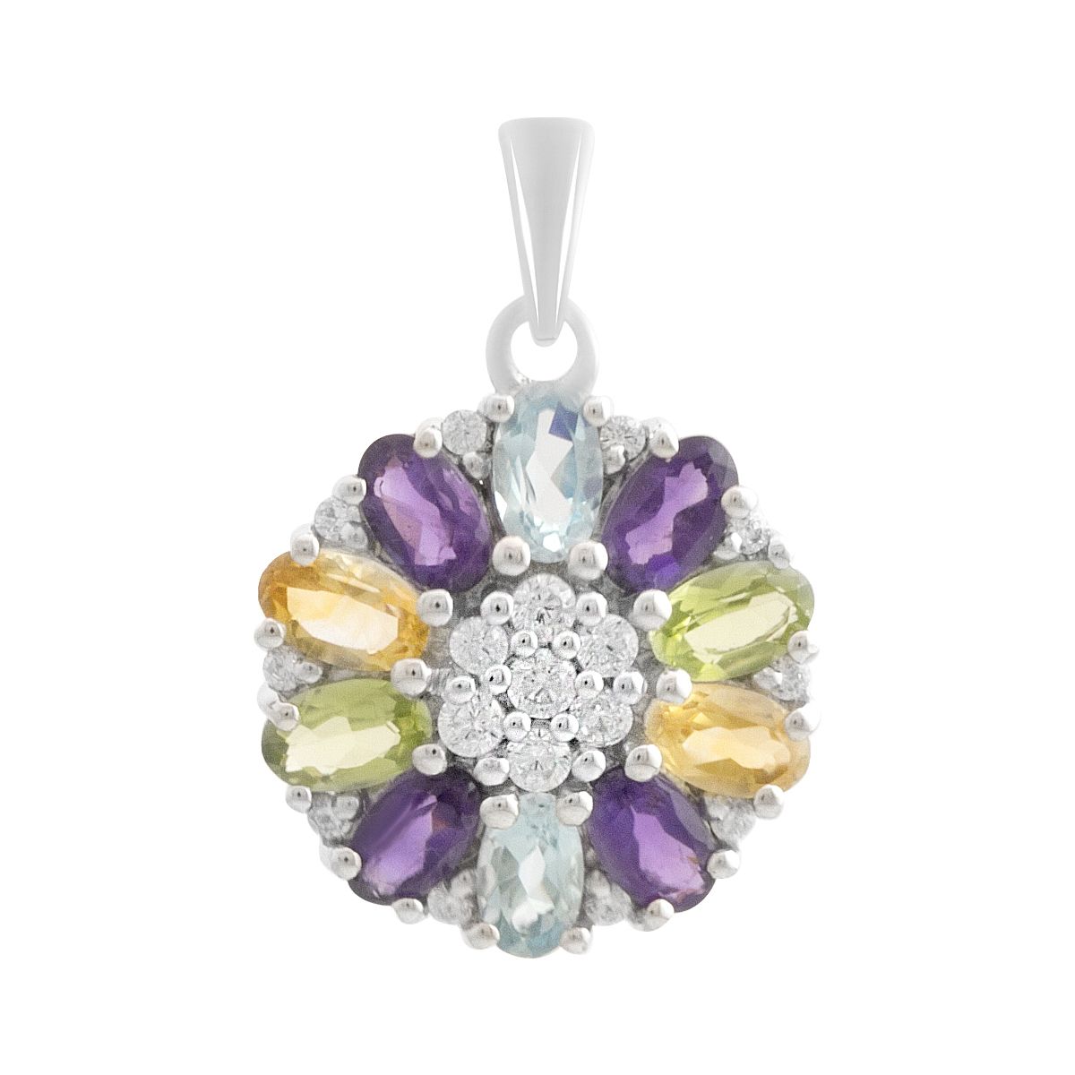 

Срібна підвіска з аметистом 3.087ct, цитрином, хризолітом, топазом (2193357) аметист