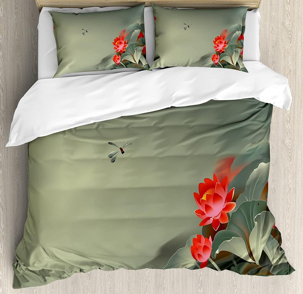 Dragonfly Flower Leaf Insect Butterfly Duvet Cover Bed Bedding Set Home Quilt Cover Pillowcases Bedroom Bedding Set No Sheet