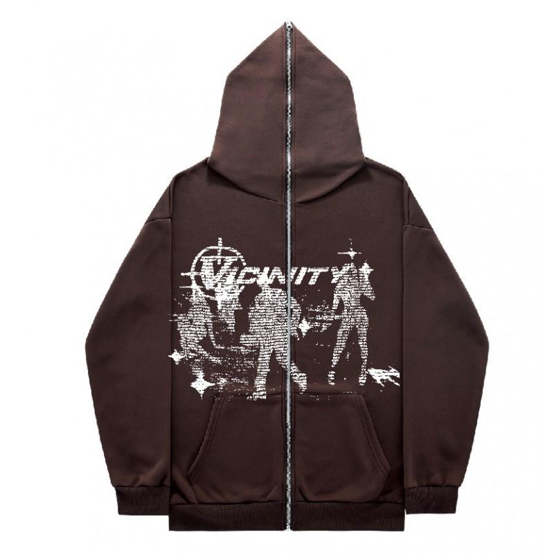Y2K Zip-Up Hoodie Oversized Streetwear Sweatshirt With Digital Print Women