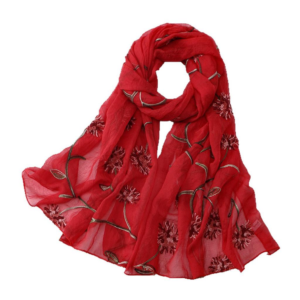 Spring Summer Ethnic Style Artistic Retro Embroidered Scarf Shawl Organza Beach Tourism Women