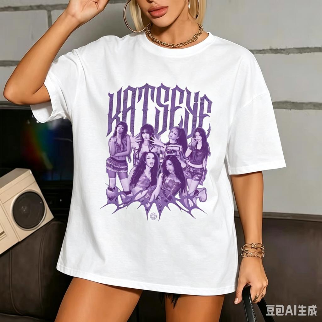Hot Katseye Funny Print Tshirt Unisex Unisex Casual Graphic Tees Tops Unisex Oneck Short Sleeve T Shirt Gothic Y2k Tshirt Clothes