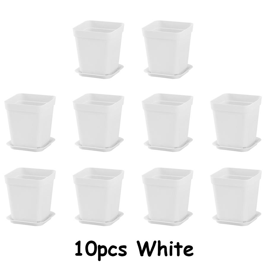 

10pcs 7cm White Plastic Square Plant Pots with Drainage Trays - Ideal for Succulents, Office Desktop Gardening & Balcony Decor