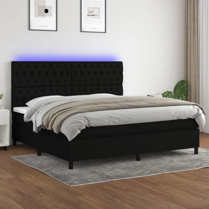 VidaXL Slat Bed Base with Mattress and LEDs, Upholstered Bed with Headboard, Double Bed, Adult Bedroom Bed, 3135143