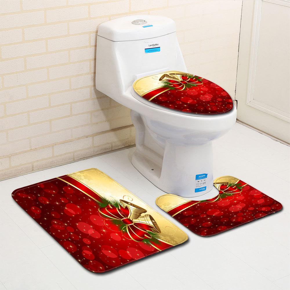 Christmas Bathroom Floor Mat Toilet Three-Piece Set
