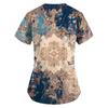 Plus Size Printed Scrub Working Uniform Tops For Women's V-Neck Print Short Sleeve Fun T-Shirts Workwear Tee With Pockets