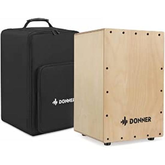 

Donner Cajon Percussion Instrument, Full-Size Wooden Box Drum with Guitar Strings, Cajon Bag, Rubber Feet, and Strings, Elegant Birch, 303048cm