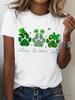 Women's St. Patrick's Day T-shirt with Paw Print Shamrock & Top Hat Design, Round Neck, Short Sleeve