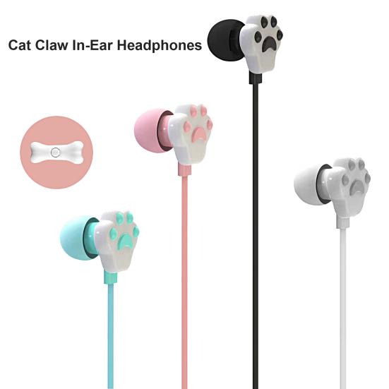 Wired Earbud High Fidelity Deep Bass Lightweight Cartoon Cat Paw 3.5mm Stereo Sports In-ear Earbud with Microphone for Doing Sports