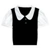Women's Gray Peter Pan Collar Knit Top – Short-Sleeve, Summer, Fashionable Two-Piece Design