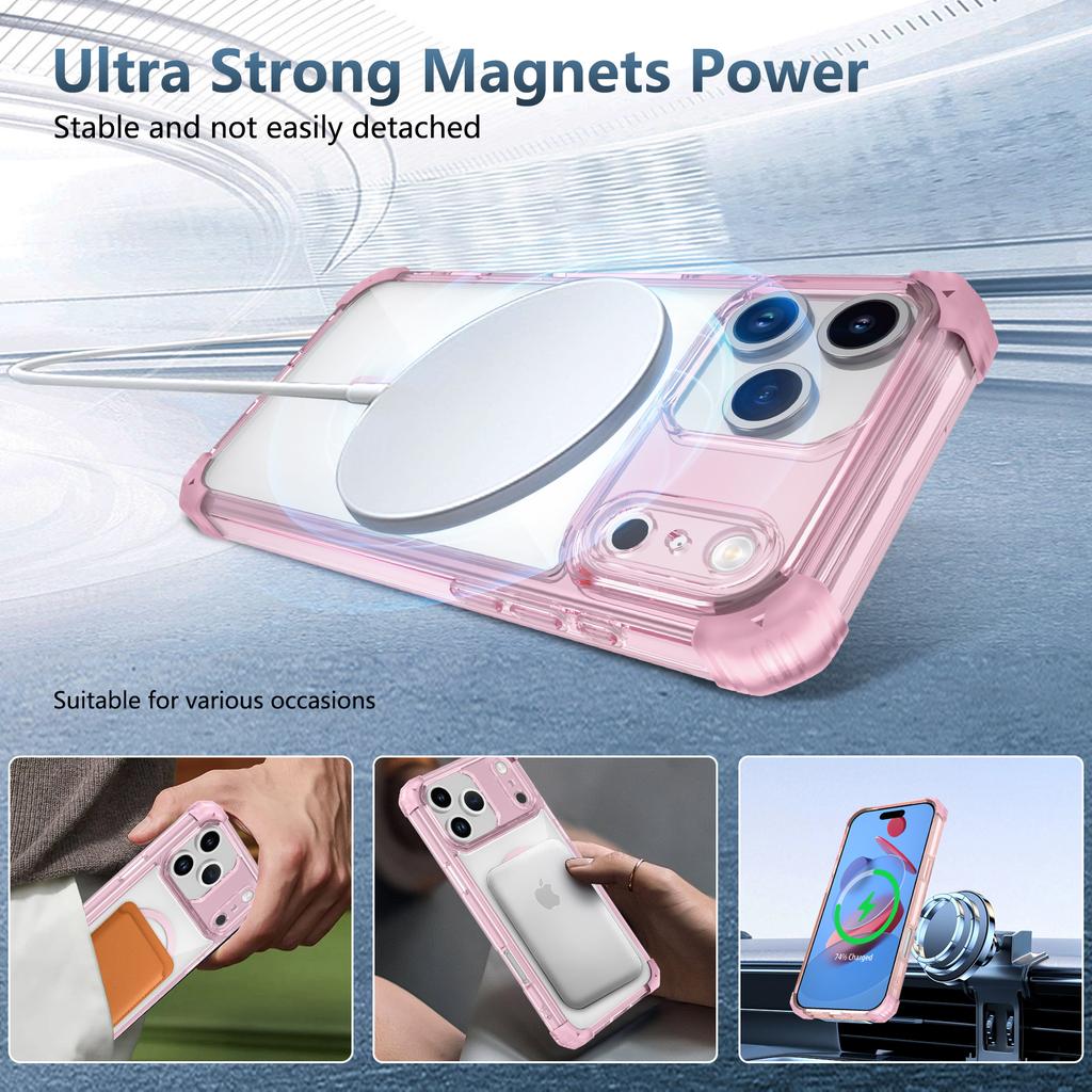 Armor Shockproof Magnetic Wireless Charging Transparent Case For iPhone 17 16 14 13 12 11 15 Pro Max Plus 17Air Magsafe Cover