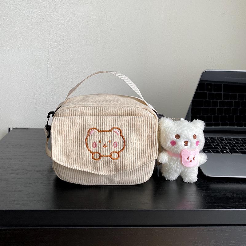 Forest Style Corduroy Crossbody Bag - Cute Cartoon Canvas, Perfect for High School Students & Trendsetters