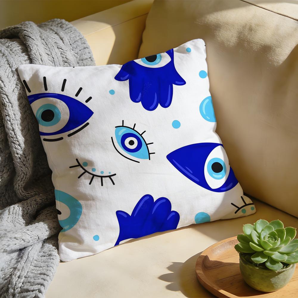 Cushion Cover Washed Linen Soft Breathable Decorative Case for Sofa Home Pillow Cover Evil Eye Symbol Art Print