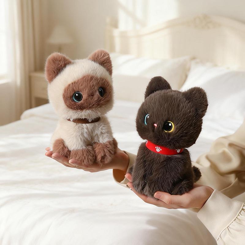 Cute Sitting Pose Kitten Plush Toys Soft Fluffy Cartoon Pet Cat Doll Lovely Office Desktop Decor Funny Gift To Family