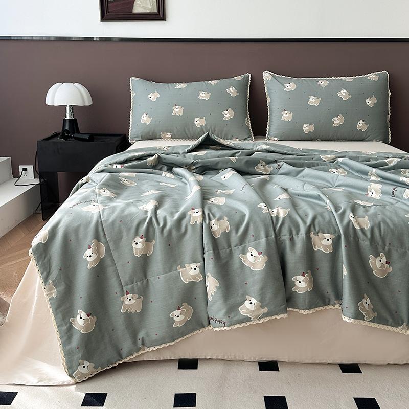 Rose Garden Vintage Floral Summer Quilt Khaki 100% Cotton Reversible Thin Comforter Bedding Set Air Conditioner Quilts Bedspread