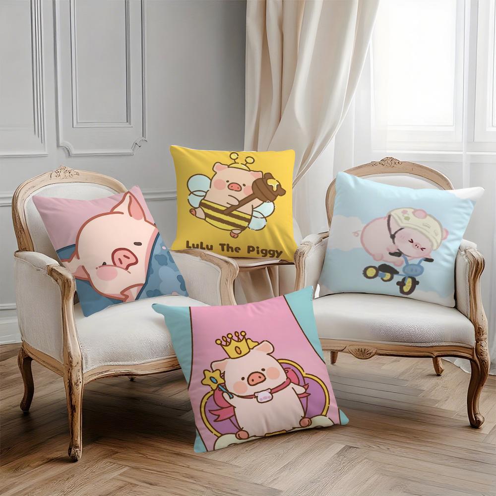 Cartoon Cute Pink L-Lulu Pig Pillow Case Printing Pillowcase Living Room Sofa Cushion Cover Bedroom Room Decor
