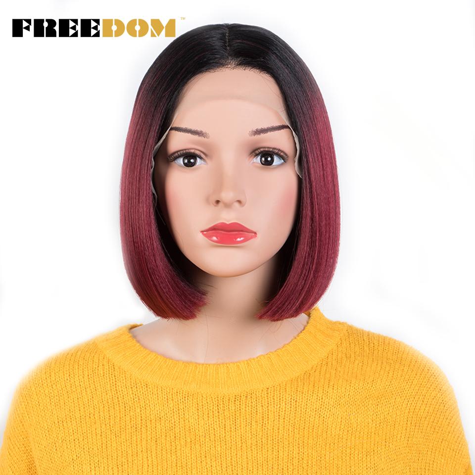 

FREEDOM Synthetic Lace Front Wigs For Black Women 10 Inch Short Bob Straight Ombre Brown High Temperature Fiber Synthetic Wigs (as the picture,10inches)