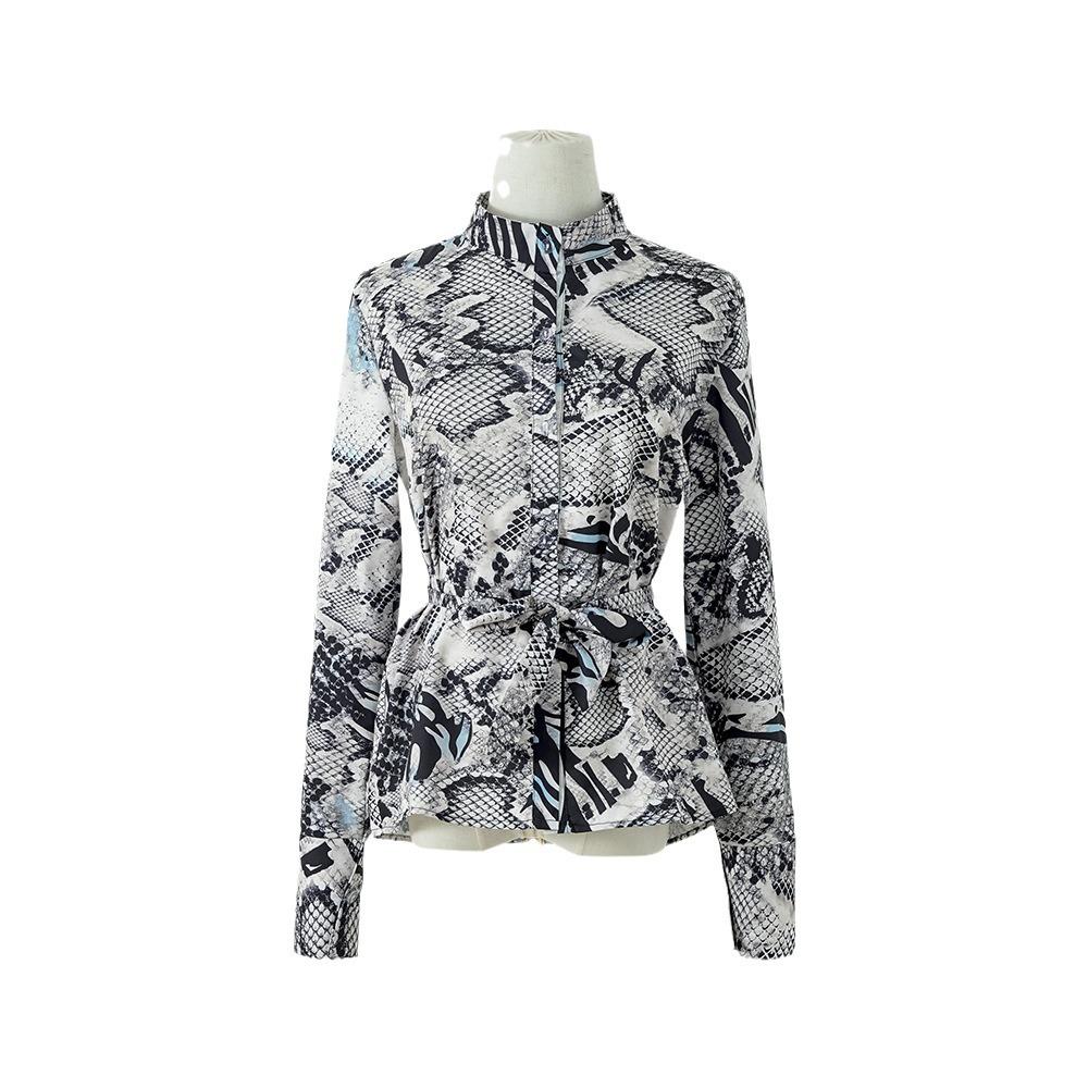 Women's Autumn Printed Tie Single Breasted Long Sleeve Shirt