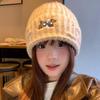 Korean version of cartoon puppy embroidery knitted hat female warm sweet cute versatile face small pullover hat tide