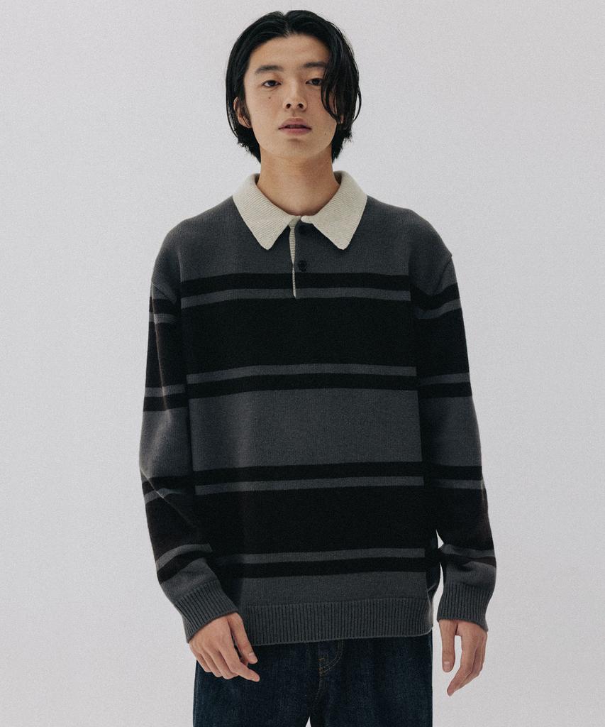BLANKROOM Block Stripe Knit_Charcoal