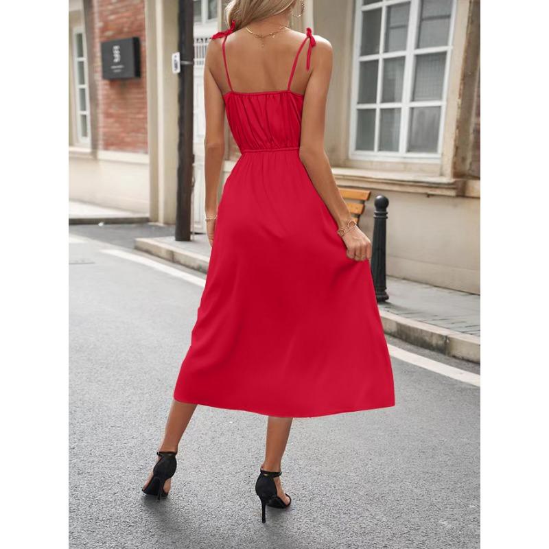 YYFS Damenmode Sommer Frühling Einfarbiger Druck Ärmellose Hosenträger Hohe Taille Freizeitkleider