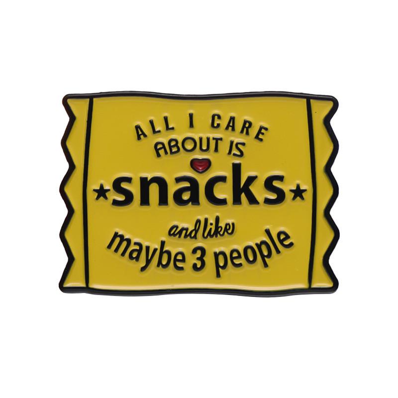 

Creative Yellow Cartoon Snack Package Design Metal Pin Eyecatching Badge Letter