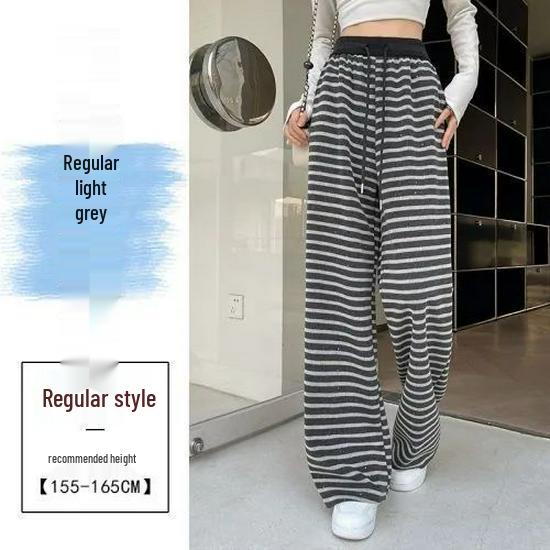 

Women s Slimming High-Waisted Striped Wide-Leg Pants - Autumn/Summer Casual Style M светло-серый