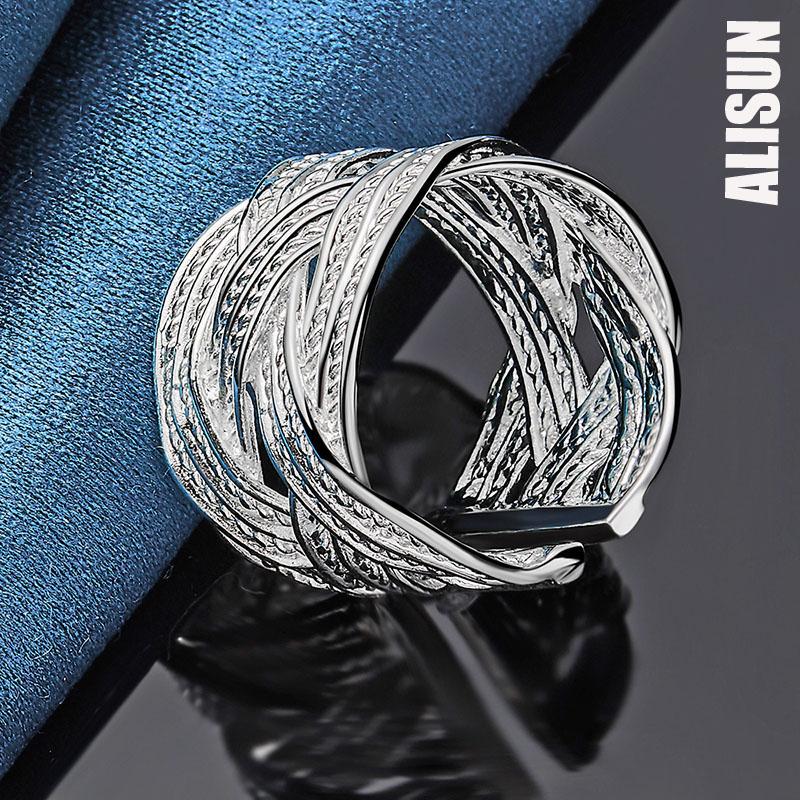 925 Sterling Silver Cross Woven Open Ring Fashion Wedding Jewelry