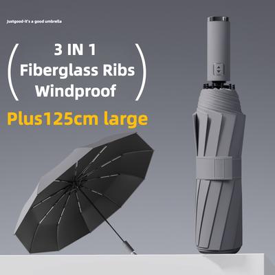 Windproof Automatic Folding Umbrella, 125Cm Large Umbrella Surface, Sun Uv Protection Upf50+ Rain Umbrellas For Man And Women