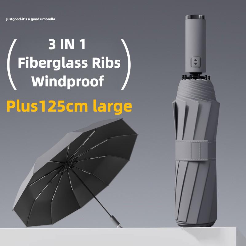 Windproof Automatic Folding Umbrella, 125Cm Large Umbrella Surface, Sun Uv Protection Upf50+ Rain Umbrellas For Man And Women