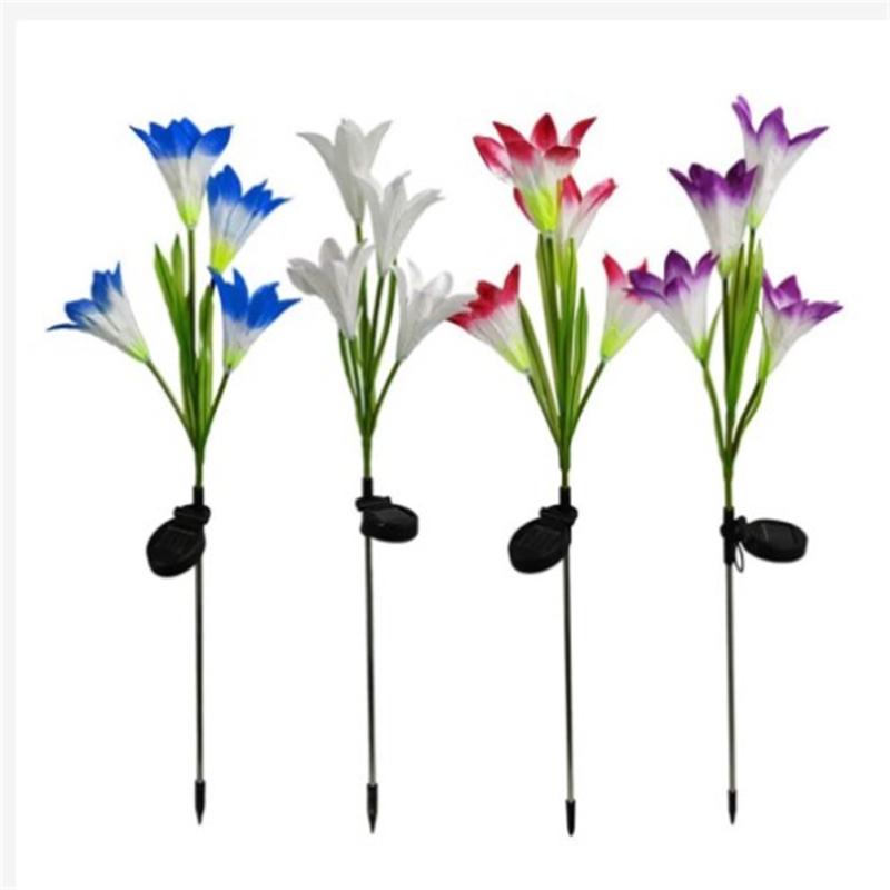 Outdoor Solar Lights With 4 Lily Flowers Ip65 Waterproof Adjustable For Garden Pathway Patio