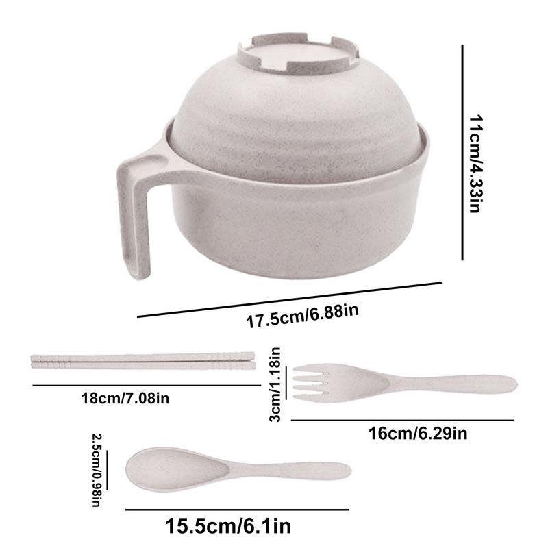 Microwave Ramen Cooker Instant Noodles Bowl with Handle Wheat Straw Tableware with Spoon Chopsticks Fork Dorm Kitchen dinnerware