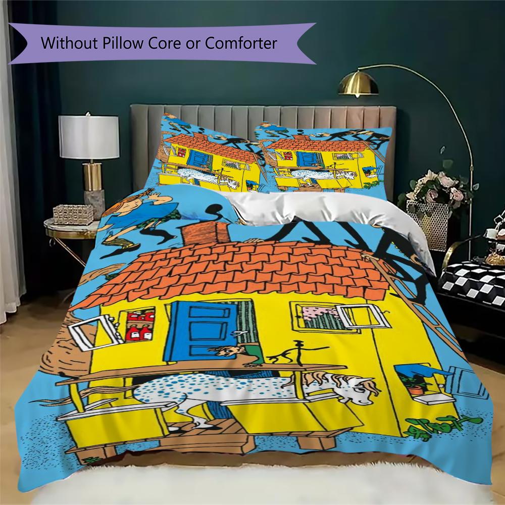 Pippi Longstocking Pattern Bedding Uilt Set Uilt Cover Pillowcase Home Decoration Birthday Gift (1 * Duvet Cover + 2 * Pillowcase Without Core)114
