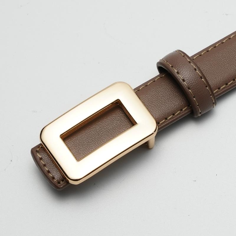 Belts for Women Fashion Versatile Trendy Decorative Suit Cowhide Thin Belt Square Buckle Genuine Leather Ins Style Jeans Belt