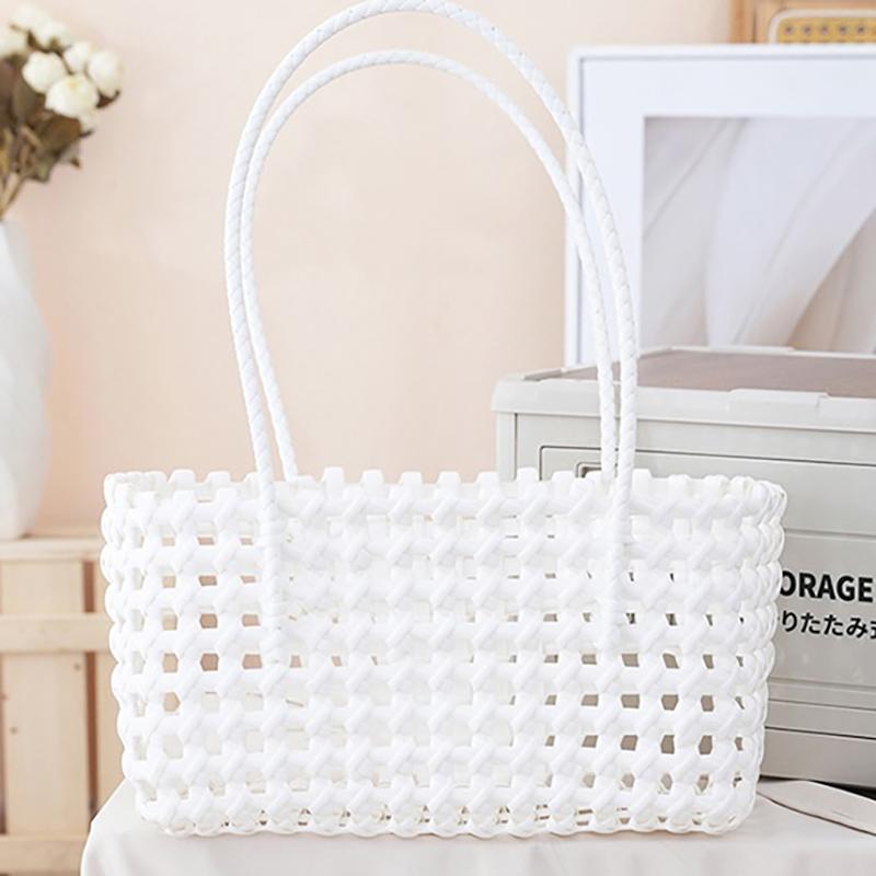 Handgefertigte Plastik-Hohlgeflecht-Tasche Landhausstil Große Kapazität Strand-Tragetasche Eimer-Tasche Damen-Handtasche Sommer-Strandtasche