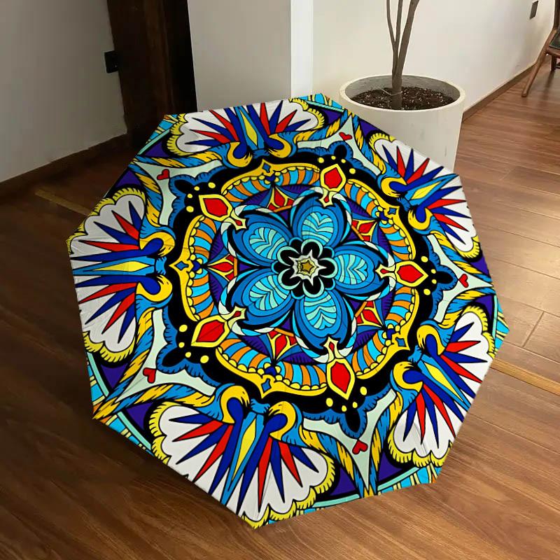 

1pc Mandala Artwork Automatic Umbrella Durable Iron Frame & Plastic Handle, Gift for Men & Women, Sturdy Construction yy250905138