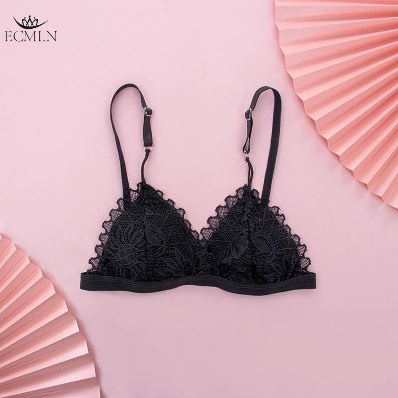 

Мереживні бралети для жінок квіткові регульовані на тонких бретелях бюстгальтер з V-подібним вирізом без підкладки трикутний бралет без кісточок чорний