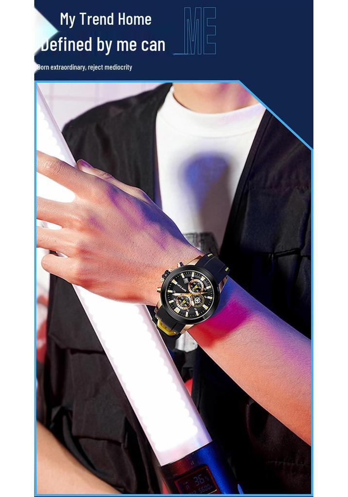 Sanda Men's Six-Needle Quartz Chronograph Calendar Silicone Strap Watch