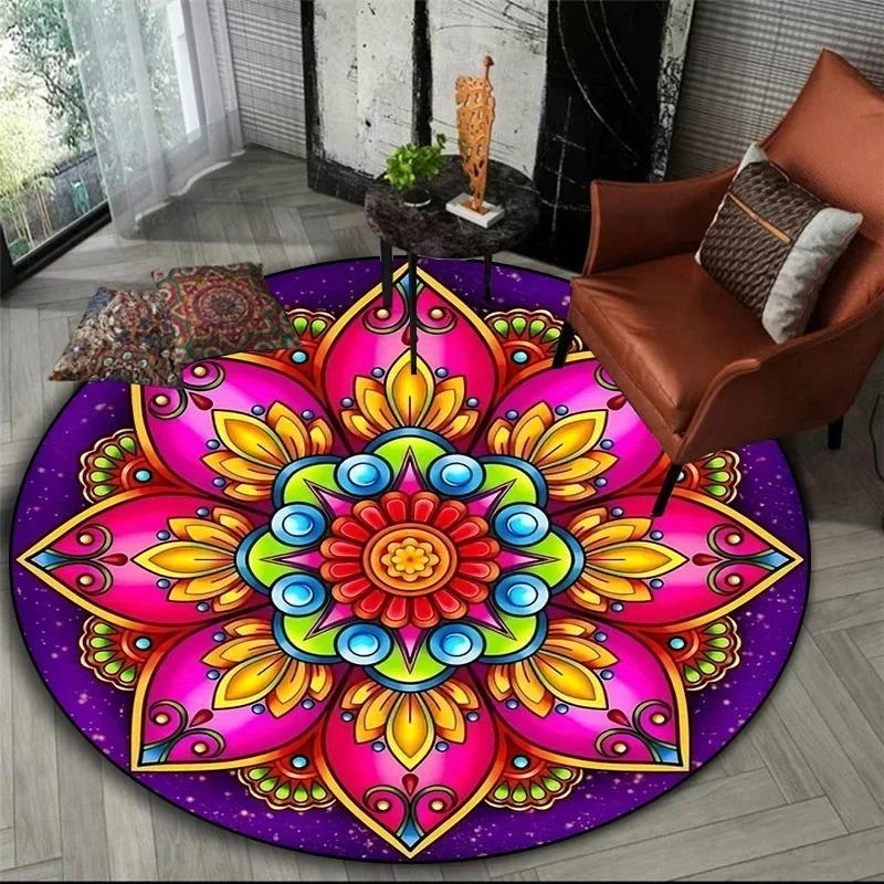 Bohemian Mandala Round Bedside Rug For Hanging Basket Computer Chair Floor Mat Meditation Yoga Mat Home Decoration