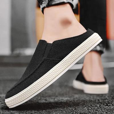 Fashion Canvas Male Slipper Half Platform Mules Slides Fun Adult Cheap Shoes Liquidation Casual Designer Luxury Comfortable Men's Shoe